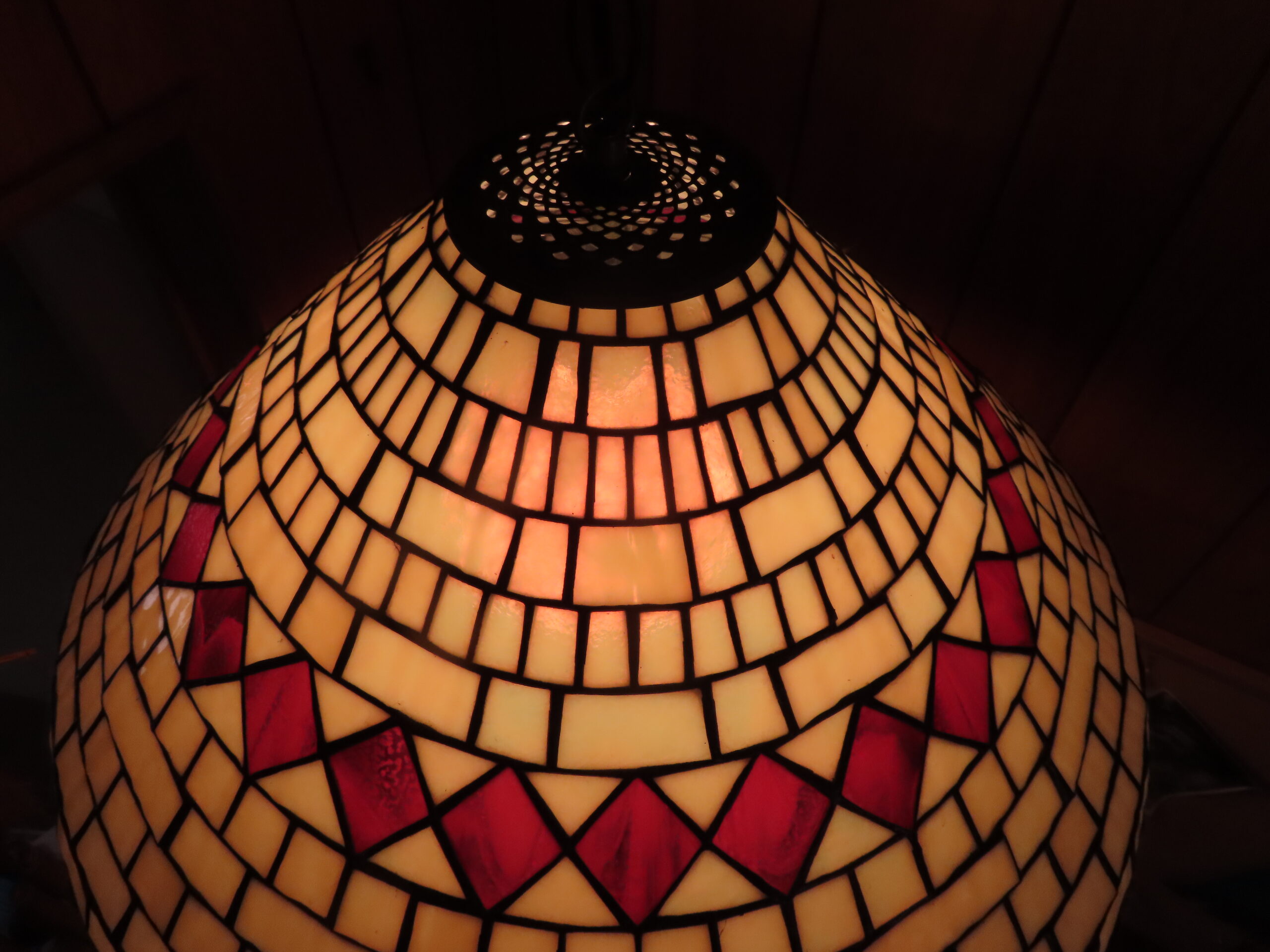 top view of hanging tiffany lamp